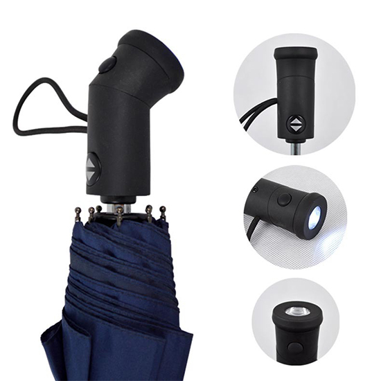 Lightweight Windproof Compact Travel Umbrella Auto Open Close with LED Flashlight Handle