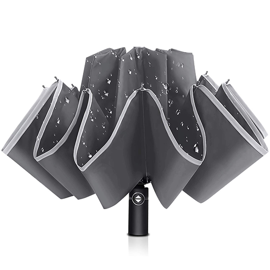 Windproof Inverted Umbrella 12 Ribs Reverse Umbrella with Reflective Stripe