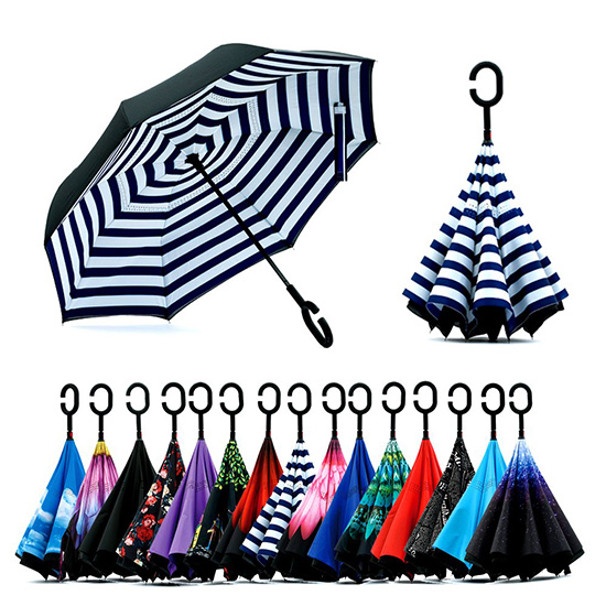Double Layer Inverted Umbrella with C-Shaped Handle, Anti-UV Waterproof Windproof Straight Umbrella for Car Rain Outdoor Use
