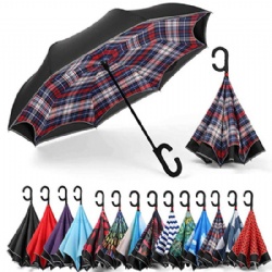 Double Layer Inside Out Reverse Inverted Windproof Umbrella Upside Down Umbrellas with C-Shaped Handle