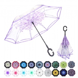 Clear Double Layer Inverted Umbrella Cars Reverse Umbrella Transparent Straight Umbrella for Car