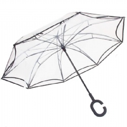 Clear Inverted Umbrella Double Layered Transparent Reverse Umbrella with C-Shaped Handle