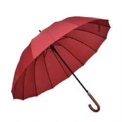 Custom Logo 16 Ribs Automatic Straight Golf Umbrella,Wooden Crook Handle